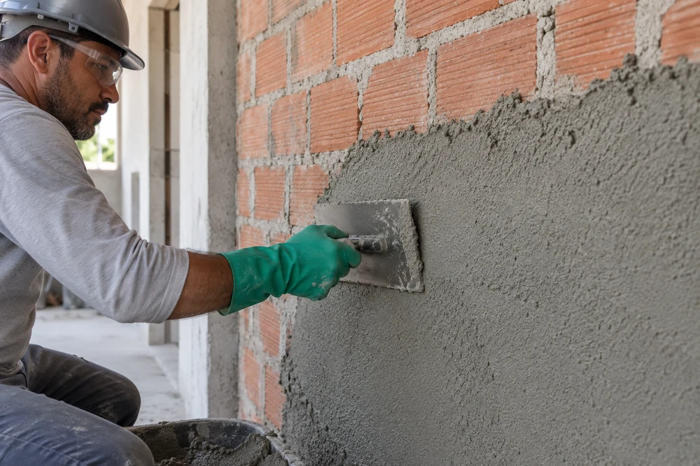 Recomposição do reboco, conforme material comercial